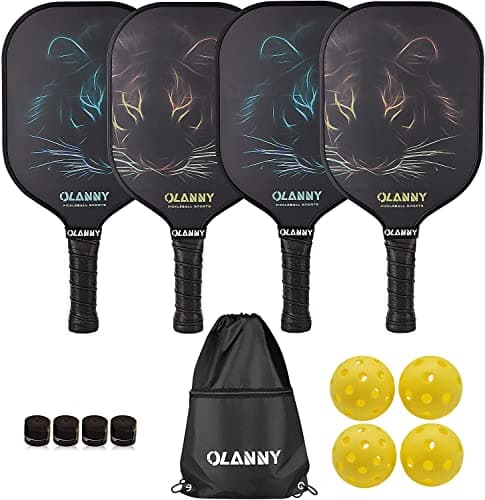 OLANNY Pickle Ball Raquette Set of 4 Lightweight Pickleball Paddle Set Premium Comfort Grip Polymer Honeycomb Core Set of Four Paddles,4 Replacement Soft Grip,4 Balls & Drawstring Bag - Image 1