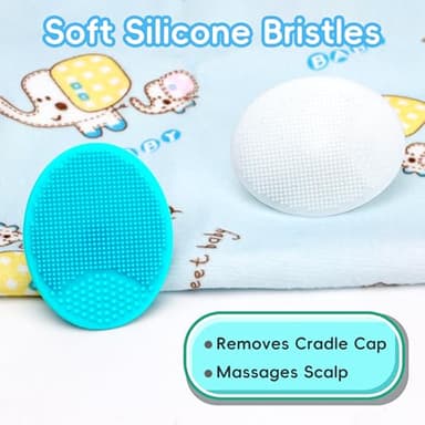 Cradle Cap Brush for Babies, Set of 5 Baby Bath Essentials with Bath Sponge Silicone Scrubber Long Handle Comb for Newborns Toddlers Boys Girls (Green) - Image 4