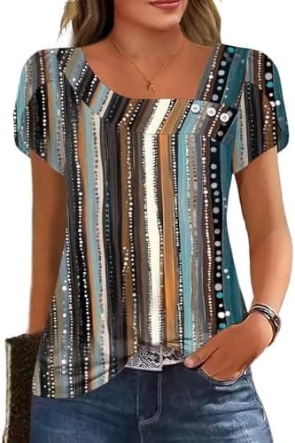 Womens Petal Sleeve Tops Summer Trendy T Shirt Casual Loose Square Neck Button Blouse Tees - Image 2