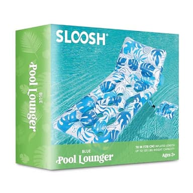 SLOOSH Adjustable Backrest Pool Floats - Tropical Leaves Pool Lounger Floaties Adults with Cup Holders, Inflatable Tanning Float Rafts Chair Beach Lake Lounge Floating Above Water Keep Cool (Blue) - Image 7