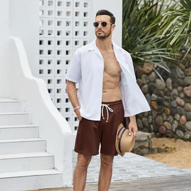 hawalili Mens Shorts 7 Inch Inseam 100% Cotton Drawstring Elastic Waist Summer Beach Stretch Golf Shorts Casual with Pockets Brown,Small - Image 4