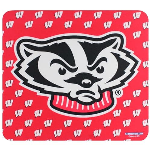 University of Wisconsin Madison Mouse Pad, Badgers Collegiate Team Gear, W Badgers on Red - Image 1