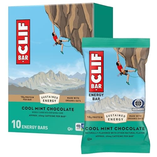CLIF BAR - Energy Protein Bars - Cool Mint Chocolate with Caffeine - Made with Organic Oats - Energy Bars - Non-GMO - (10 Pack) - Image 1