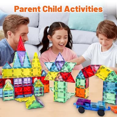 Magnetic Tiles, 100PCS Kids Magnetic Blocks Toy Set, Magnet Tiles 3D Clear Building Blocks Set with 2 Cars, STEM Sensory Educational Toys Gift for Toddlers Boys 3 4 5 6 7 8 9 - Image 5
