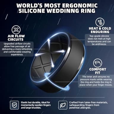 Egnaro Men's Silicone Rings 10mm Wide 2.5mm Thick Rubber Wedding Bands, Multipack 1/4/7 Breathable Comfort Fit For Workout - Image 2