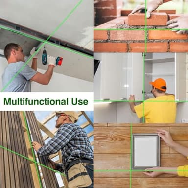 Housolution Laser Level, 3x360° 3D Cross Line Laser for Construction and Picture Hanging, 12 Green Lasers with Self-leveling, 130Ft Level Tool with 10000mAh Battery, Type-C, 4 Adjustable Brightness - Image 7