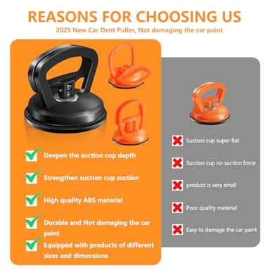 JONURMAFY Dent Puller,3 Pack Car Dent Puller,Dent Puller Suction Cup,for Cars Dent Repair,Screen,Glass,Tiles and Objects Moving (Black+Orange) - Image 9