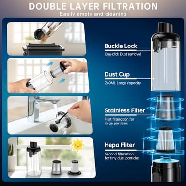 Handheld Vacuum Cordless, Car Vacuum with 16000Pa Powerful Suction, Lightweight at 1.3 lbs, Type-C Charge, Multiple Accessories, Rechargeable Vacuum Cleaners for Home Office Car Pet - Image 5