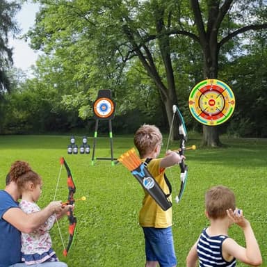HYES 2 Pack Kids Bow and Arrow with 29" Large Dart Board, LED Light Up Archery Set with 24 Suction Cup Arrows, Indoor Outdoor Sport Toys Gifts for 3 4 5 6 7 8 9 10 11 12 Year Old Boys Girls - Image 7