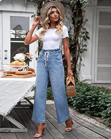 GRAPENT Women's Elastic Waist Jeans High Waisted Jeans for Women Stretchy High Waisted Flare Jeans for Women Jeans for Women Trendy Color Azure Mood Size 16 Size 18 - Image 3