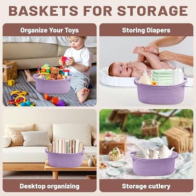 Bufims Small Woven Purple Gifts Basket for Storage Empty with Ribbons and Bags Durable Cute Gifts 12"X 8" X 5" Small Rope Basket for Gifting - Image 3