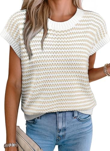 EVALESS Womens Sleeveless Sweater Vest Lightweight Round Neck Knit 2025 Summer Trendy Pullover Sweaters Tank Tops Khaki Large - Image 1