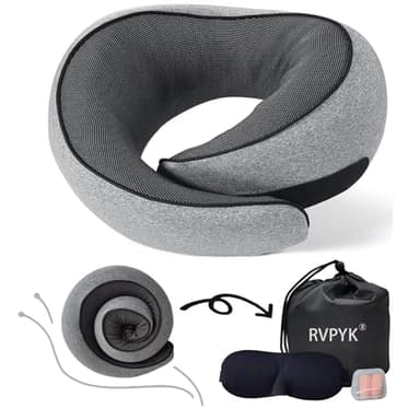 RVPYK Travel Neck Pillow for Airplanes, 100% Pure Memory Foam Travel Pillow, 360° Support Ergonomic Design, Portable Airplane Pillow with Washable Cover, Perfect for Airplanes, Car & Office - Image 1