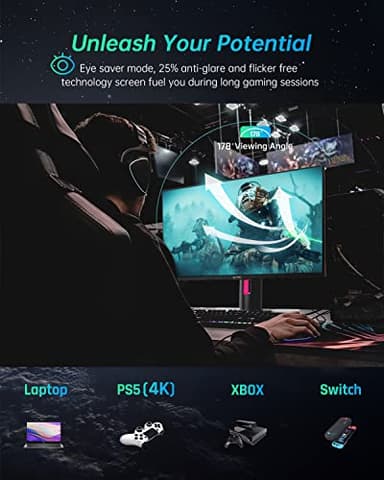KTC 27" 1440p 170Hz Gaming Monitor, 2K QHD 1ms GTG Fast IPS, HDR, HDMI/USB C/DP, FreeSync & G-Sync, Swivel Tilt Height Pivot Adjustable, H27T22 - Image 5