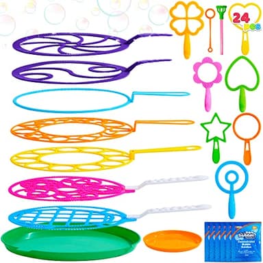 JOYIN Big Bubble Wands Set Bulk for Kids Summer Outdoor Toy Game Activity Party Favors, 18 Pcs Giant Bubble Maker with Tray, 12" Large, 6 Pcs Solution Suitable for All Age People - Image 1