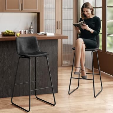REONEY Bar Stools Set of 4, Faux Leather Counter Height Stools, 30" Modern Bar Stools with Metal Legs and Footrest, Urban Armless Counter Chairs with Back for Kitchen Island (Black) - Image 8
