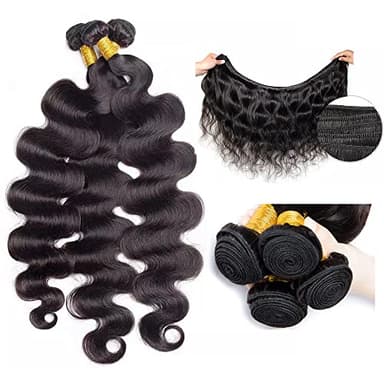 Body Wave Bundles Human Hair 26 28 30 Inch 100% Unprocessed Human Hair Bundles 12A Brazilian Virgin Hair Weave Body Wave 3 Pieces Natural Black Color 300G - Image 7