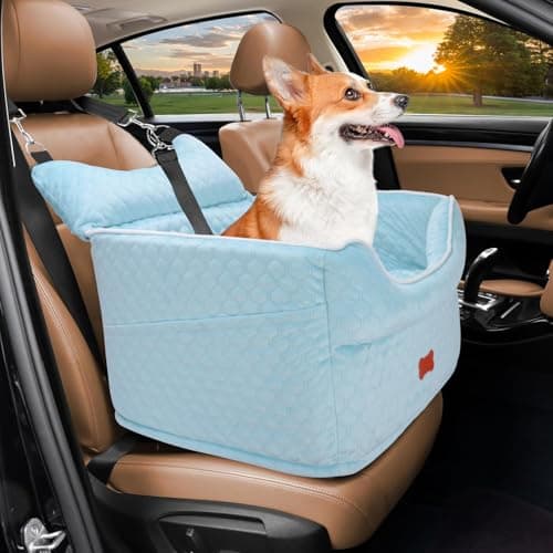 Dog Car Seat - Memory Foam Dog Booster Seat for Small Dogs Up to 25lbs-Elevated Pet Car Seat with Storage Pockets and Dog Seat Belt-Soft Pet Travel Bed for Front & Back Seats-Removable Washable-Blue - Image 1