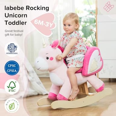 labebe - Baby Rocking Horse, Ride Unicorn, Kid Ride On Toy for 6 Month-3 Year Old, Infant (Boy Girl) Plush Animal Rocker, Toddler/Child Stuffed Ride Toy (Pink) - Image 5