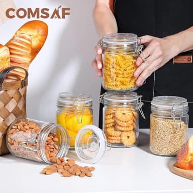 ComSaf Airtight Glass Canister with Lid Set of 6, 25oz Food Storage Jar, Mason Jars, Storage Container with Seal Wire Clamp Fastening for Kitchen Fermenting Preserving Canning Pasta Flour Cereal - Image 5