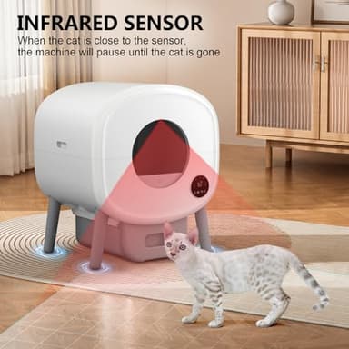 Cumrige Self Cleaning Litter Box, Large Capacity Automatic Cat Litter Box Self Cleaning for Cats, App Control,Safety Protection, 2 Roll Garbage Bags,White & Grey - Image 4