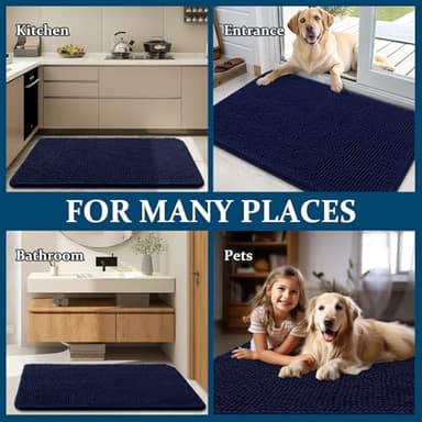 OLANLY Dog Door Mat for Muddy Paws 36x24, Absorbs Moisture and Dirt, Absorbent Non-Slip Washable Doormat, Quick Dry Chenille Mud Mat for Dogs, Entry Indoor Entryway Carpet for Inside Floor, Navy Blue - Image 8