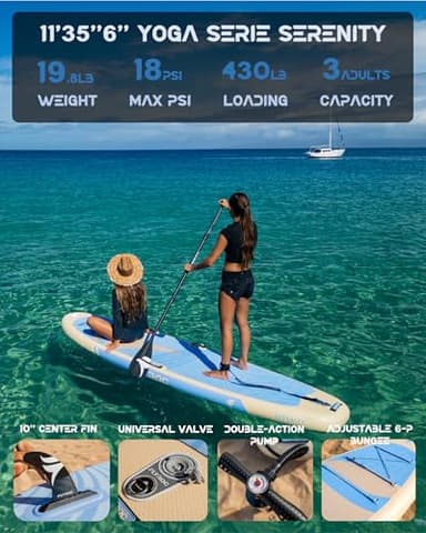 11’x35 Extra Wide Inflatable Paddle Board, 430lb Capacity Stable Paddleboard for Yoga, Stand up Paddle Board for Adults(x3), Full Coverage EVA Deck, 5 Handles, 100L Backpack, All-Round - Image 2