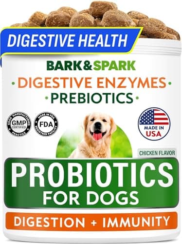 BARK&SPARK Probiotics for Dogs Digestive Health w/Enzymes - Diarrhea Gas Treatment Upset Stomach Relief - Allergy & Itchy Skin - Pet Dogs Probiotics - Digestion Supplement Treat (120Ct Chicken) - Image 1
