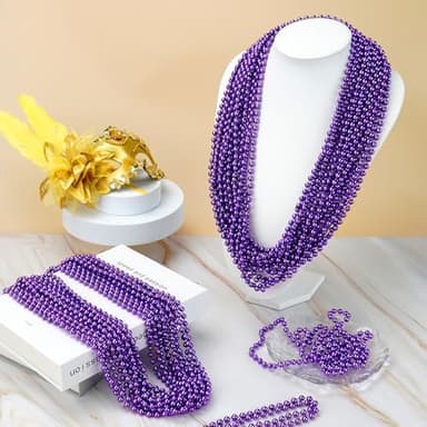72 PCS Purple Bead Necklaces, Purple Mardi Gras Beads, Halloween Beads Necklaces, 33 Inch Round Beaded Necklaces Costume Necklace for Mardi Gras Christmas Halloween Party Favors - Image 4