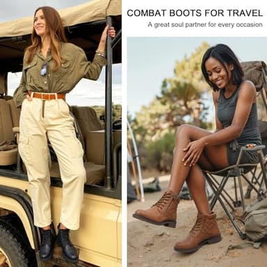 Vepose Women's Combat Ankle Boots, Comfortable Short Booties, 903 - Yellow Brown, Size 7 US - with Buckle Strap (CJY903 Yellow brown01 07) - Image 6
