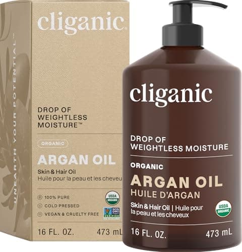 Cliganic Organic Argan Oil 16oz with Pump, 100% Pure | Bulk for Hair, Face & Skin (Packaging May Vary) - Image 1