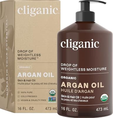 Cliganic Organic Argan Oil 16oz with Pump, 100% Pure | Bulk for Hair, Face & Skin (Packaging May Vary) - Image 1