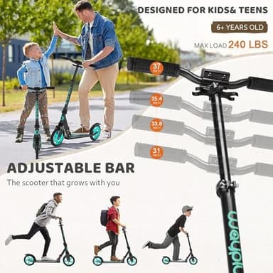 WAYPLUS Aquas Kick Scooter for Kids, Teens & Adults - Foldable, Lightweight, 8-Inch Non-Slip Deck, ABEC9 Bearings, Adjustable Height, Lifetime Service - Image 3