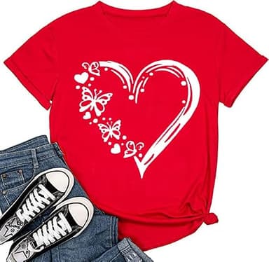 Ovazly Women Valentine's Love Heart-shaped Printed T Shirt Cute Graphic Tops Tee Gifts for Her Spring Day Shirt(VLT-red003,Medium)