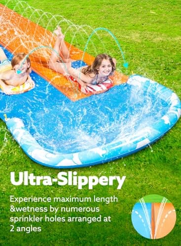 JOYIN 22.5ft Water Slides and 2 Bodyboards, Lawn Water Slide Summer Slip Waterslides Water Toy with Build in Sprinkler for Backyard Outdoor Water Fun for Kids - Image 4
