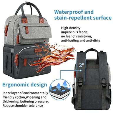 Diaper Bag Backpack, Baby Bag for Boys Girls, Large Diaper Backpack Travel Diaper Bags with Insulated Pockets Baby Registry Search Shower Gifts Newborn Essentials for Mom Dad, Waterproof Grey - Image 7
