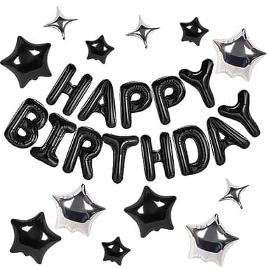 CANREVEL Happy Birthday Banner 13pcs 16 Inch Mylar Foil Letters with 12pcs Star Balloons Birthday Party Decorations - 3D Black - Image 1