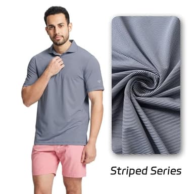 MAELREG Golf Polo Shirts for Men Pencil Pin Stripe Lightweight Breathable Moisture Wicking Dry Fit Casual Mens Polo - Image 3