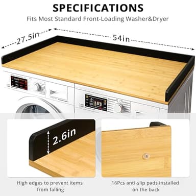 Gashell Washer Dryer Countertop, 27.5" x 54" Bamboo Washer and Dryer Countertop for Laundry Room Organization(Natural, Black) - Image 4