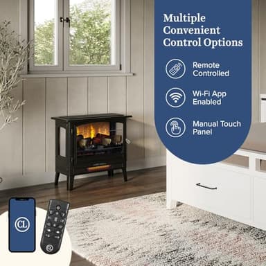 Country Living Infrared Freestanding Electric Fireplace Stove Heater in Bronze | Multiple Flame Colors, Metal Design with Faux Wooden Logs | Alexa/WiFi Enabled - Remote Included - Image 7