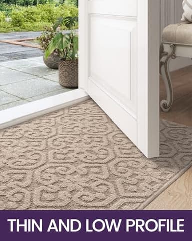 DEXI Front Door Entryway Mat Non Slip, 3x5 ft Large Washable Inside Entrance for House Floor Low Profile, Thin Entry Doormat Absorbent Dirt Trapper, Light Taupe - Image 4