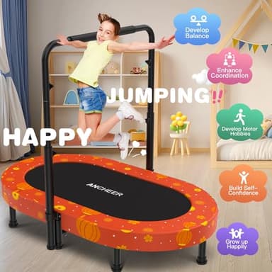 ANCHEER 56" Double Mini Trampoline for Kids, Mini Rebounder with 5-Level Adjustable Handle, Parent-Child Trampoline for Kids, Max Load 220lbs, Fun for Indoor/Outdoor - Image 5