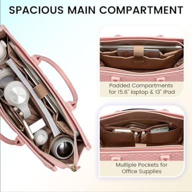 LOVEVOOK Laptop Bags for Women, 17 inch Waterproof Work Tote Bag with Clutch, Professional Teacher Computer Purse Lightweight Shoulder Bag Travel, Quilted Pink - Image 2