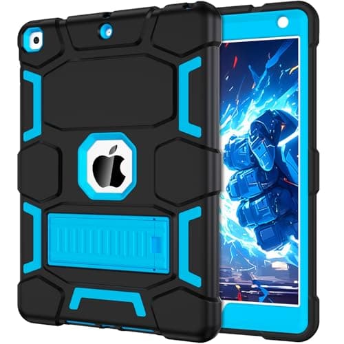 CCMAO iPad 9th Generation Case, iPad 8th/7th Generation Case, iPad 10.2 2021/2020/2019 Case with Kickstand, Heavy Duty Shockproof Hybrid Three Layer Protective Cover for Kids Boy Girl, Black+Sky Blue - Image 1