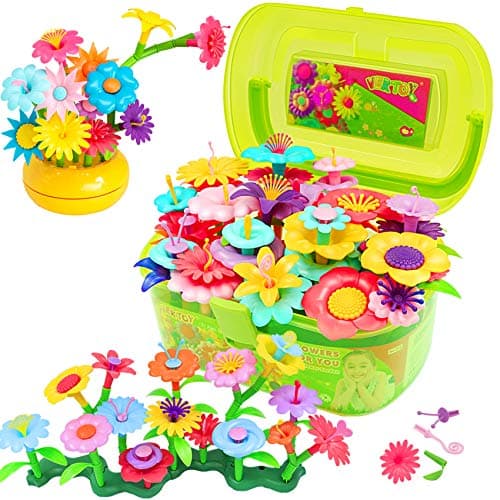 VERTOY Flower Garden Building Toy Set for 3, 4, 5, 6 Year Old Girls, STEM Educational Activity Games and Girls Birthday Gift for Age 3+ yr Toddlers and Kids, 143 pcs - Image 1