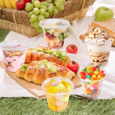 Clawsoff 50 Pack 9 oz Disposable Clear Plastic Parfait Cups with Flat Lids, Yogurt Parfait, Putting Cups for Cake, Cold Drink, Ice Cream, Fruit, Salad - Image 5