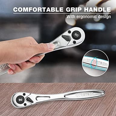 DURATECH 1/2 Ratchet Handle, 90-Tooth Socket Wrench, Reversible Ratchet Wrench, Quick-release - Image 6