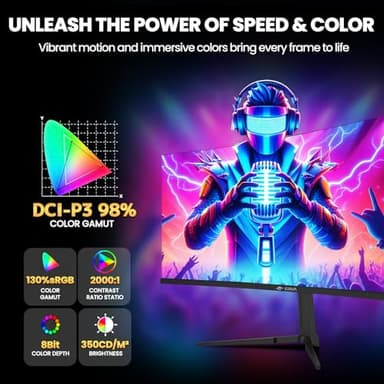 CRUA 34" Curved Gaming Monitor, IPS WQHD(3440x1440P) 120Hz 1900R 21:9 UltraWide PC Display, 130% sRGB, AMD FreeSync, Blue Light Filter, HDMI/DP Ports, Wall Mountable Installs– Black - Image 4