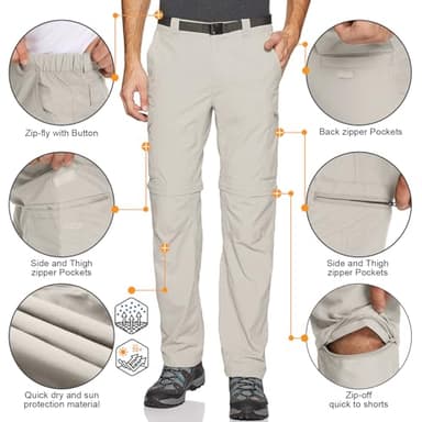 Mens Hiking Pants Convertible Quick Dry Zip Off Lightweight Waterproof Safari Fishing Camping Travel Pants 6226 Apricot, 42 - Image 4