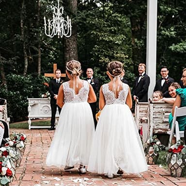 2Bunnies Girl Peony Lace Back A-Line Straight Tutu Tulle Party Flower Girl Dress (White Sleeveless Maxi, 7/8) - Image 3